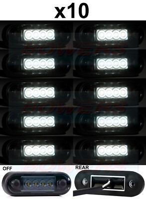10x SMOKED EASY FIT FLUSH FIT WHITE FRONT LED MARKER LAMP/LIGHT TRUCK VAN BAR