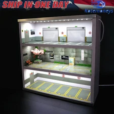 Diorama 1/64 Car Garage Model Display Cabinet Parking Lot LED Lighting Model