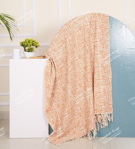Hand Loom Blanket Boho Block Print Bed Throw Linen with Tassels For Living Home - Picture 23 of 37