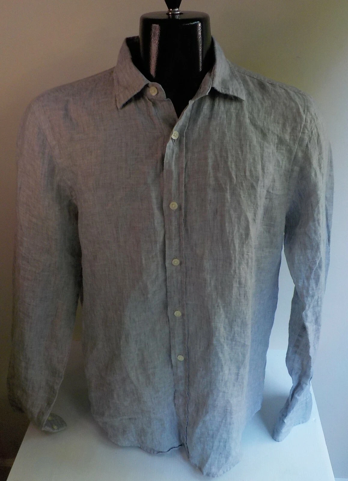 BLOOMINGDALE'S Long Sleeved Linen Button Front Shirt Gray SZ MEDIUM