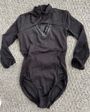 Long Mesh Sleeves Black Leotard High Neck Size M. GUC