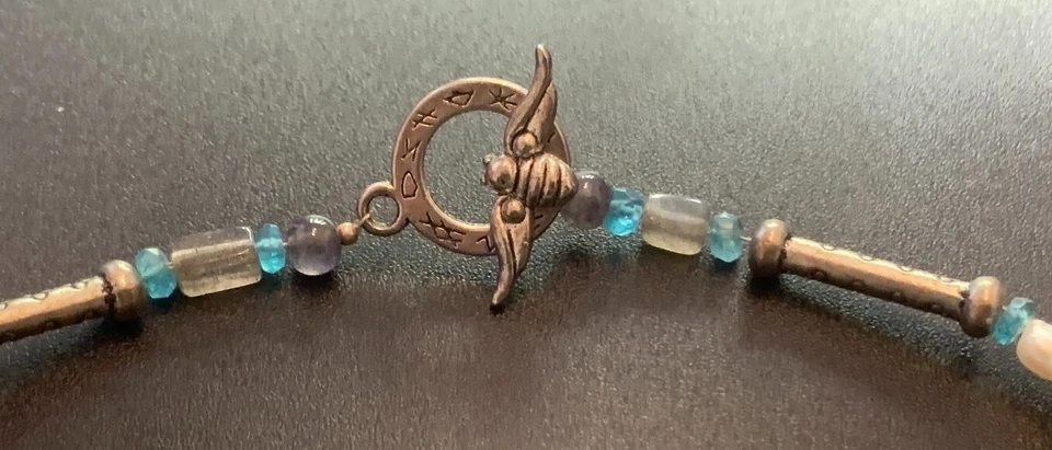 Collar cuentas perlas y zafiros grandes barroco plata abeja cierre de palanca 17 pulgadas Foto 3 de 4