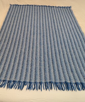 Klippan 100% Lambs Wool Chevron Blue Throw Blanket 114 x 134cm Made in Latvia