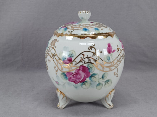 Nippon Hand Painted Light & Dark Pink Roses & Gold Scrollwork Biscuit Jar - Picture 2 of 10