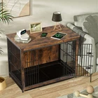 S-L End Table Dog Crate Furniture End Table Wooden Indoor Pet Kennel Metal Wire