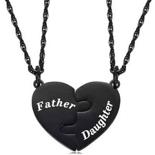 Father and Daughter Heart Matching Necklace Set for 2 - Daughter to Dad Fathe