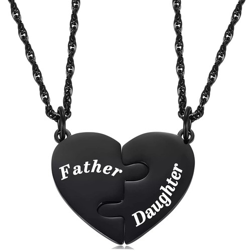 Father and Daughter Heart Matching Necklace Set for 2 - Daughter to Dad Fathe - 第 1/6 張圖片