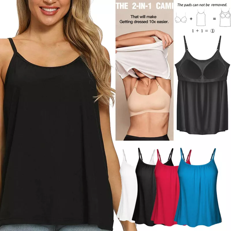 Women Swing Flowy Camisole with Built in Bra Vest Sleeveless Tank