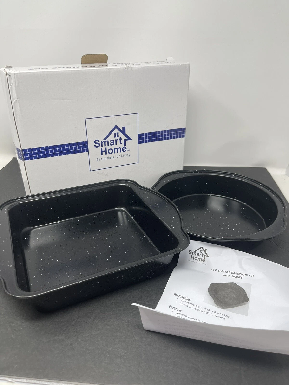 Smart Home 2 Piece Speckle NonStick Bakeware Set 11" x 9" x 2" Square & 9" Round