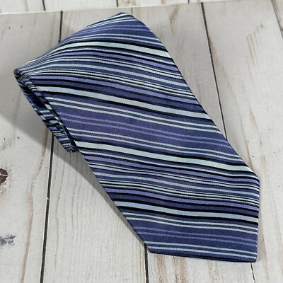 Ted Baker London 100% Silk Mens Tie Blue Diagonal Stripe Designer 58  x 3 1/2 