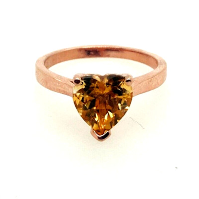 Natural Heart Shape Orange Citrine Solitaire Ring 14k Rose Gold 1.95Ct