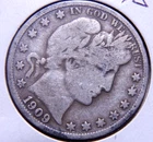 1909-S Barber Half Dollar VG++ to Fine Nice Silver Coin!