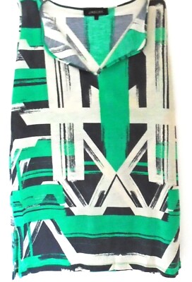 Jaeger Geometric Top beige green black geo sleeveless jersey Size M Medium vgc