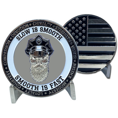 Thin Gray Line Challenge Coin Slow is Smooth, Smooth is fast Beard Gang Skull Co