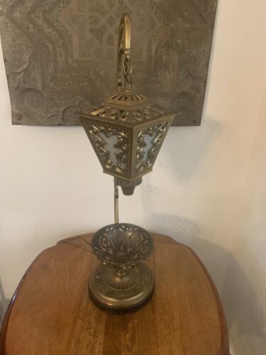 Italian Style Unique Scrolling Metal Hanging Lantern Fruit Bowl Table Lamp 28.5” - Picture 3 of 11