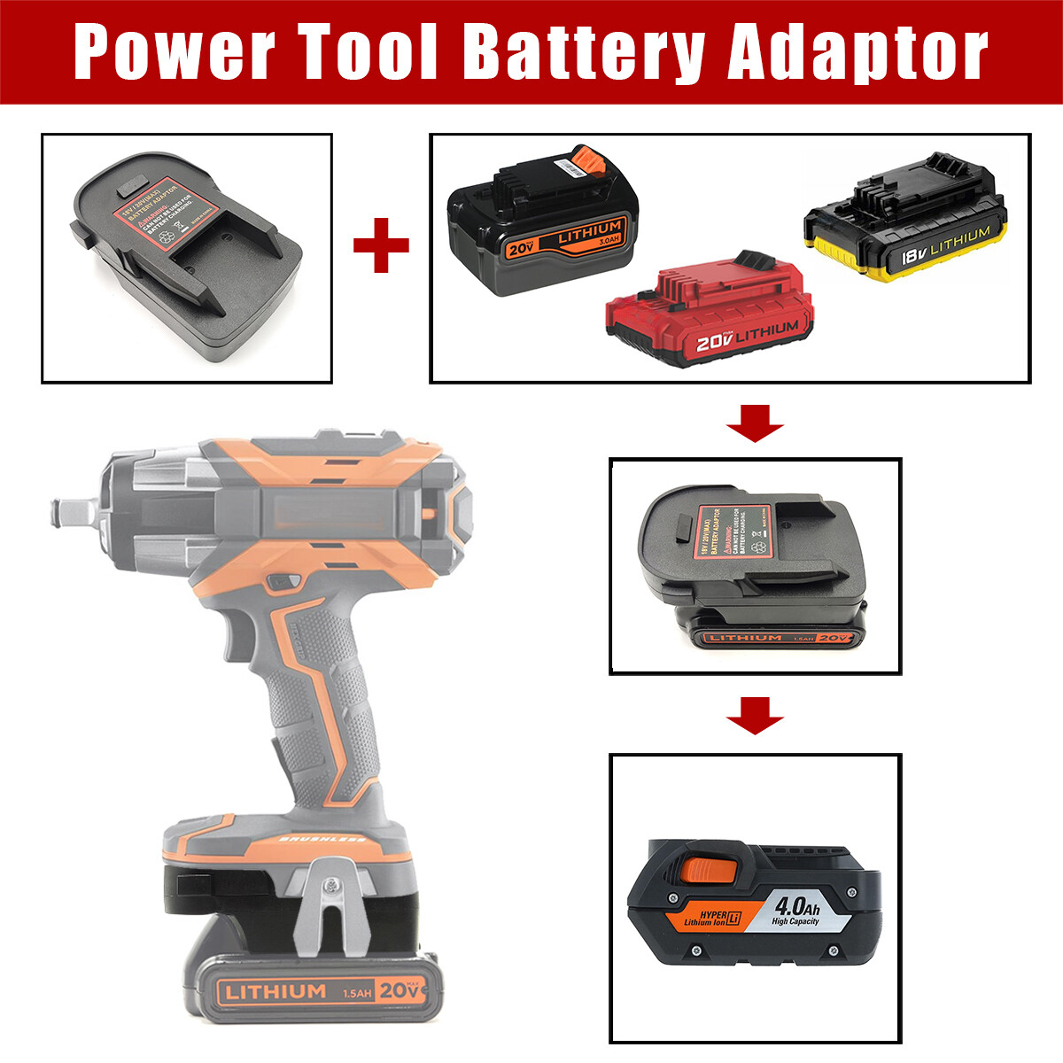 Battery Adapter Converter for Black Decker 20V Li-ion to for RIDGID 18V  Tools