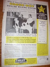 VINTAGE CHORE-BOY MFG CO ADVERTISING-PIPELINE MILKER SYSTEM -10" x 14" -1960