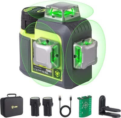 LASGOO 3D-RS12 Laser Level 3x360° Green Beam USB-C Batt NEW in Box! Bosch Dewalt