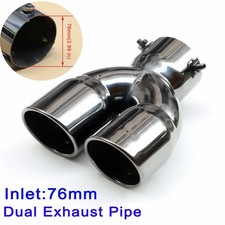 Universal Car Dual Outlet Rear Muffler Exhaust Tail Pipe Tip 76mm 3 Inch Inlet