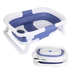 Foldable Baby Bathtub w Thermometer Collapsible Infant Toddler Bath Tub
