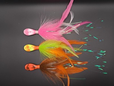 3 Hand Tied Cobia Jigs. 2.5oz Big Ben Flat Top With 9/0 Mustad Hook 3 Color Pack
