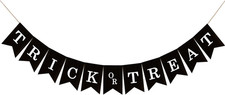 Trick or Treat Burlap Banner Halloween Garland Black Jute Burlap Hanging Decor