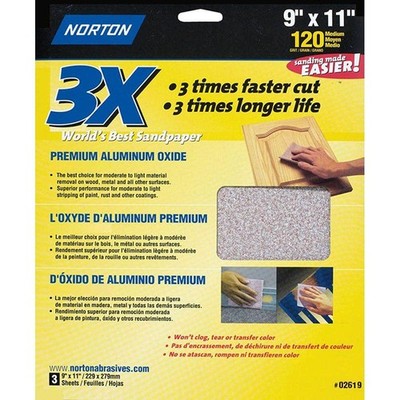 9'' x 11'' Norton 02619 ProSand Sanding Sheet 120-Grit x 11'', Size: 1 Pack;