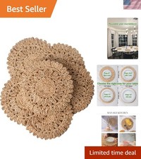 13.8" Set of 6 Round Corn Husk Placemats  Boho Woven Rattan Table Mats  Far...