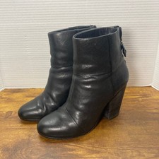 Rag Bone Black Leather Block Heel Ankle Boots Women's Size 38