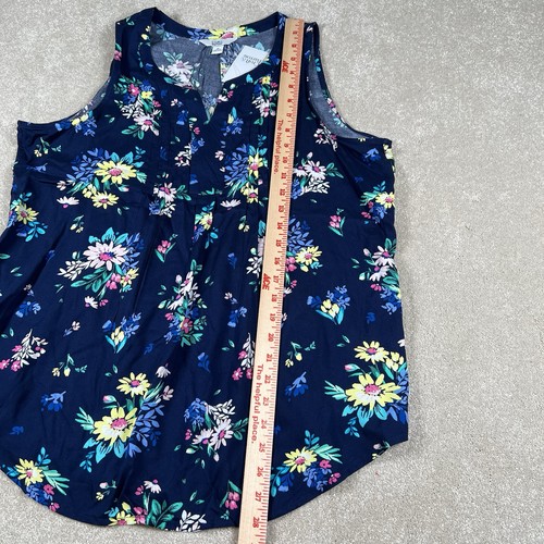 Croft & Barrow Blouse Sleeveless Blue Floral NWT Pleated Bust Women's Medium - Picture 6 of 9