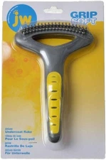 JW Pet Company GripSoft Double Row Undercoat Rake Dog Brush, 1, Black, Yellow 