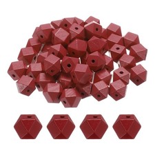 50pcs 16mm Red Brown Geometric Wood Beads 3.3mm Large Hole for Jewelry Making