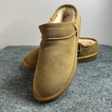 Cushionaire Suede Mule Slippers Women s 9 Faux Fur Lined Tan Slip On Comfort