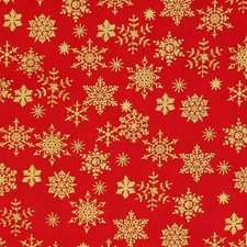 Metallic Gold Snowflakes - Continuous yards available.