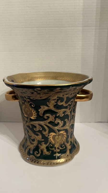 Rare William Sung Cache Pot Planter Handmade&Hand Painted  Tapestry FloralMotifs