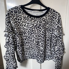 ALICE + OLIVIA - Sz M UK 12 Nettie Leopard Ruffle Sleeve Cotton Sweatshirt Top 