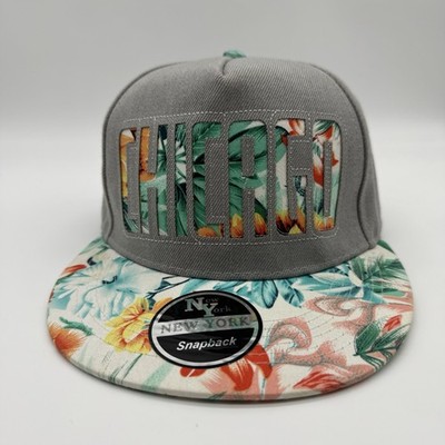 Chicago Snapback Cap Grau   Floral Design   Vintage Style Kappe   58cm