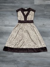 Forever 21 Brown Beige Leopard Print A-Line Sleeveless Midi Dress V-Neck Size S