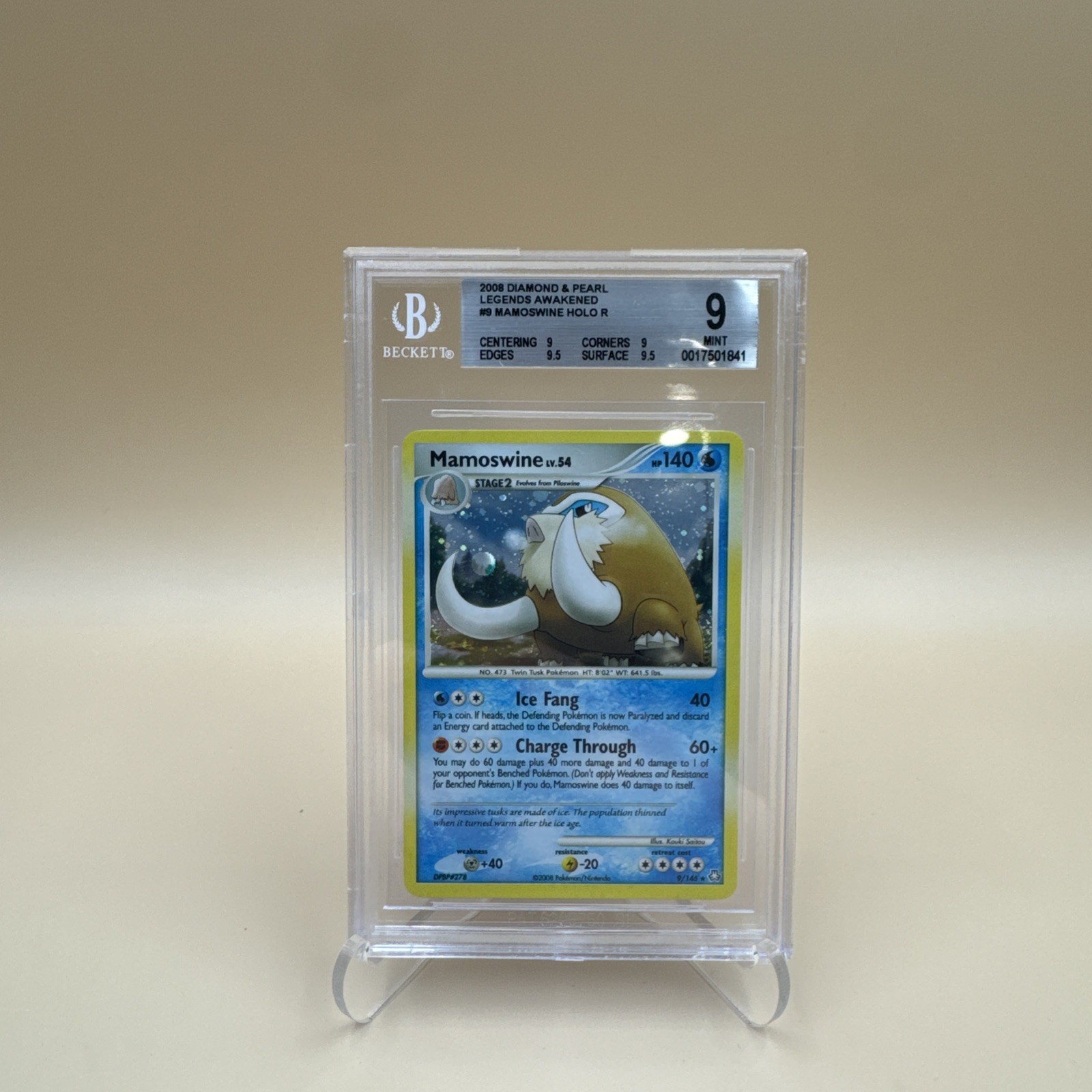 Pokemon Card Mamoswine Diamond & Pearl Legends Awakened 9/146 Holo BGS 9 Mint