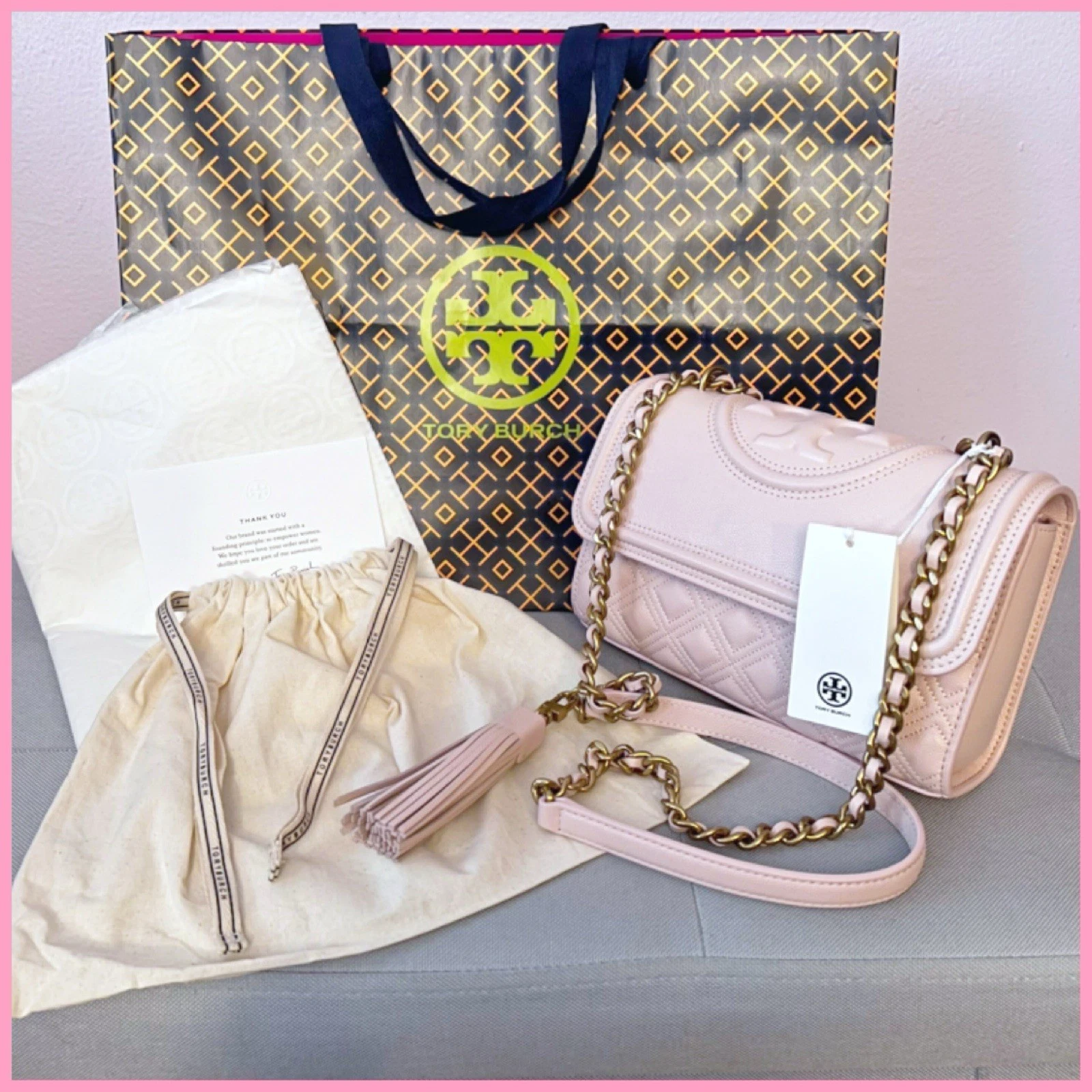 Borsa a tracolla convertibile nuova con etichette TORY BURCH Fleming in morbida pelle blush piccola $528