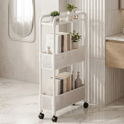 3-Level Rolling Craft Trolley with Locking Wheels Adjustable Dividers ...