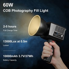 PULUZ 60W COB LED Video Light Bi-Color 2500K-6500K 13000Lux, 10000mAh Battery