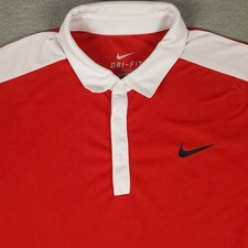 Nike Polo Shirt Mens Size Medium Red Swoosh Dri Fit Golf Short Sleeve