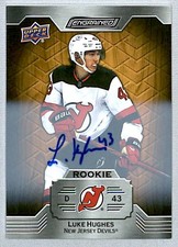 Luke Hughes 2023-24 UD Engrained Oak Rookie Auto #105 New Jersey Devils