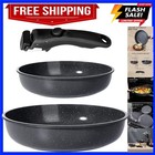 Ceramic Non Stick Frying Pans Set Removable Handle, Dishwasher & Oven Safe No...