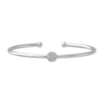 10k White Gold Lab Grown Diamond Halo Bangle Bracelet 7.5'' Holiday Gift