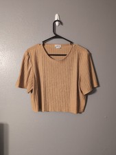 Lauren Lee Gold Crop Blouse Vintage Short Sleeve Size L Made In USA