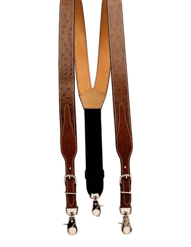Nocona Western Suspenders Men Ostrich Print Adjustable XL Tan N8513208 CLEARANCE