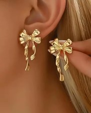 18k Gold Plated Earrings Bow Stud Hoop High Quality Fashion Stainless Steel