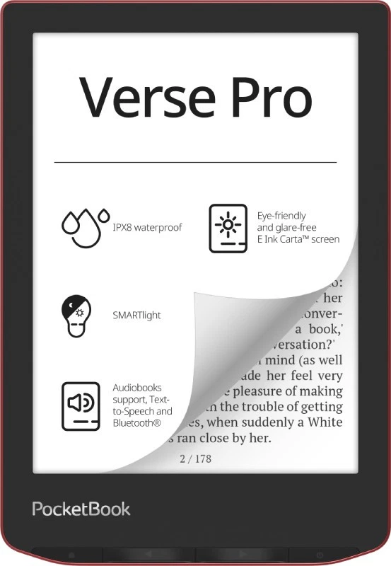 PocketBook Verse Pro e-reader 6" 16GB Wi-Fi impermeabile nero e rosso E Ink 300  - Immagine 2 di 4